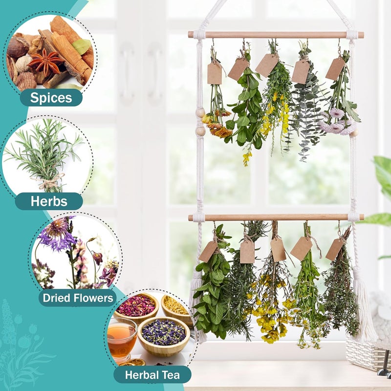 PROTITOUS 2Tier Herb Drying Rack Flower Drying with 25PCS Brown Gift Tags and 32ft Natural Jute Twine herb Dryer,Herb Drying Rack,Hanging Herb Dryer Rack, Ivory - Image 2